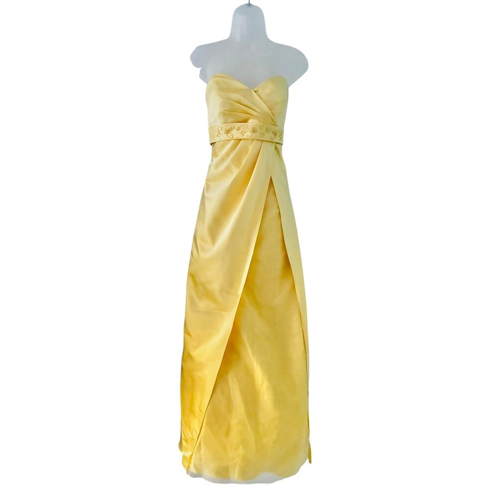 David's Bridal y2k Beaded Strapless Formal Gown Dress Yellow
